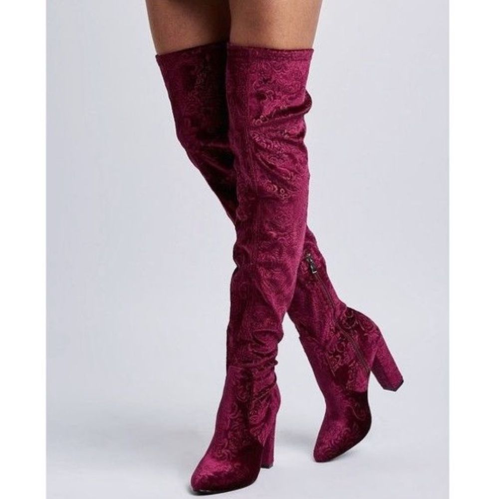 🏖️ Mix & Match 3/$275 🏖️ Hot Kiss Embossed Paisley Velvet Over-The-Knee Boots
